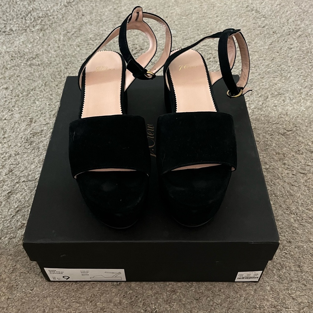 J.Crew Black Suede Flatform Sandals, Size 9